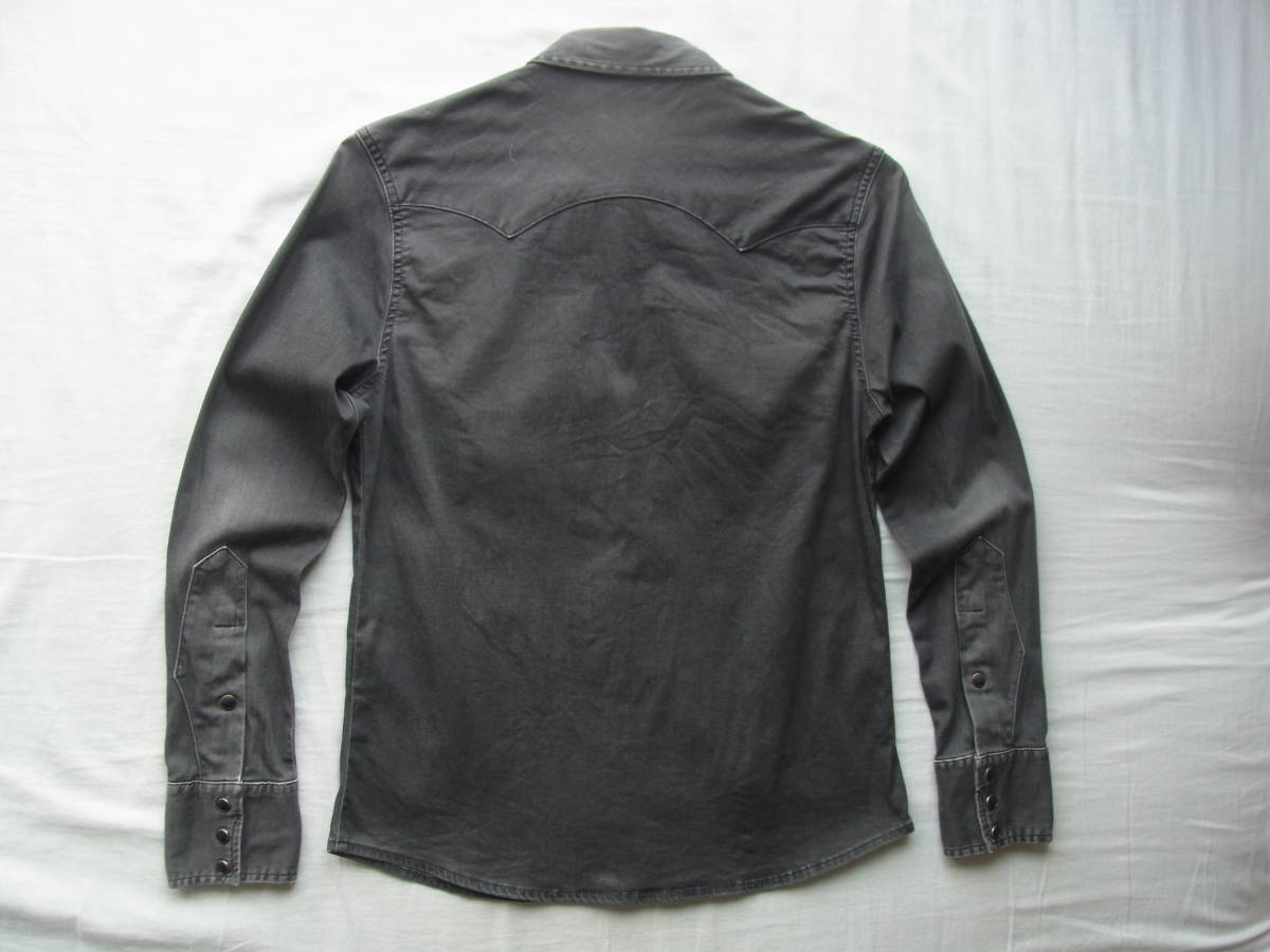 Lee リー  ストレッチブラックデニム素材 ユーズド加工 ウエスタンシャツ サイズ Mの画像4