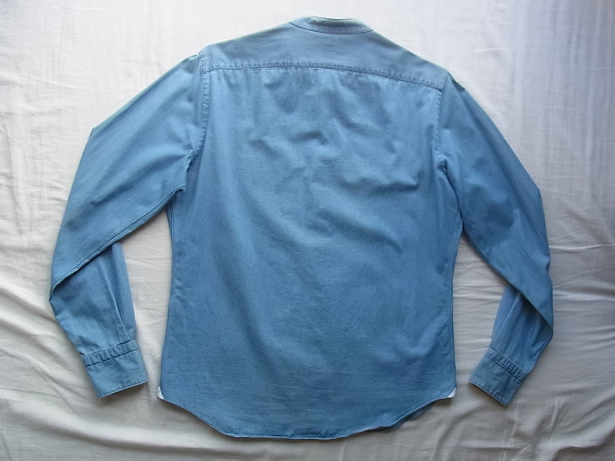 Finamore フィナモレ　インディゴシャンブレー素材　バンドカラーシャツ　サイズ 16 - 41 　MADE IN ITALY_画像4