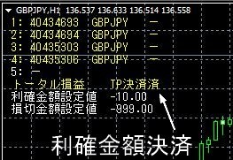 [09]MT4 EA　複数ポジション(1～5ポジション)のトータル損益が設定値超えで自動決済ツール(他通貨損益決済可能)_画像4