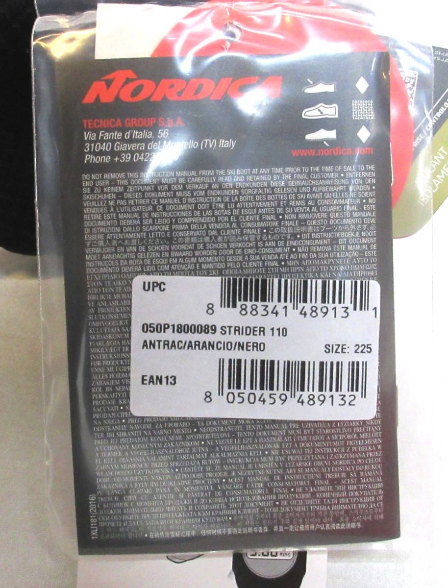 *17/18*NORDICA*22.5cm*STRIDER 110*ANTHRACITE-ORANGE-BLACK* sole length 275mm*