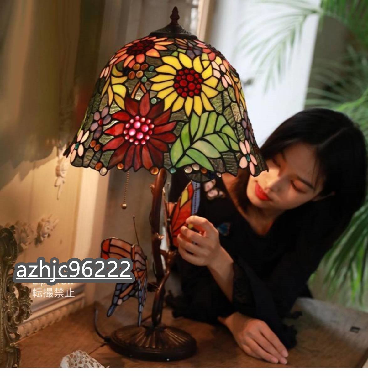 【高品質】 テーブルランプ ステンドグラス 高級 蝶 花 カラフル ヴィンテージ 手作り リビング ナイトライト ベッドサイドランプ 高さ69cm_画像6
