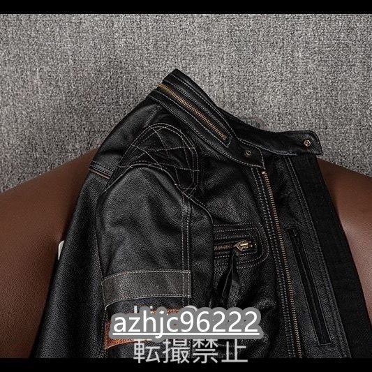 【高品質】メンズ 革ジャン 牛革 ライダース ハーレー バイクウエア レザージャケット ブルゾン オートバイ 本革 M~5XL_画像7