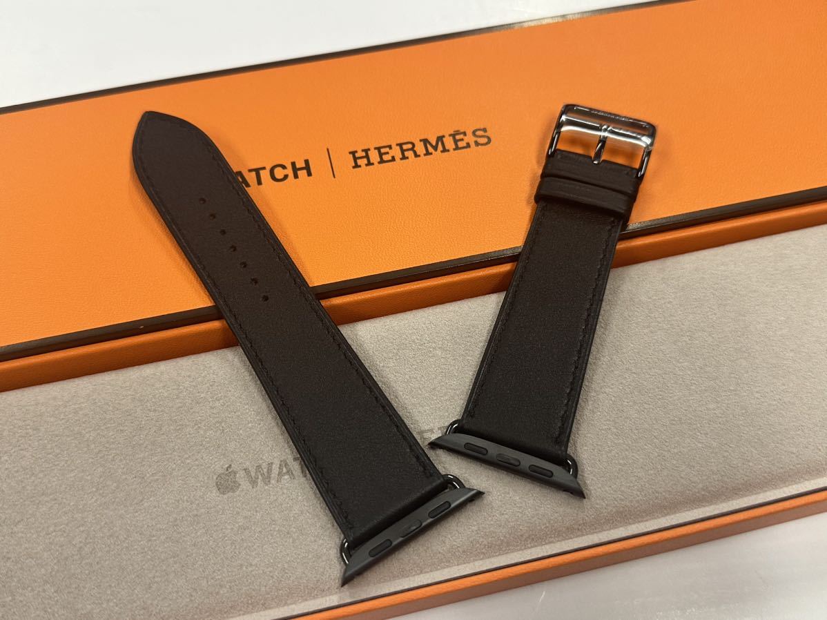 ☆未使用 即決 Apple Watch Hermes 45mm 44mm ブラック 黒 シンプルトゥール レザーストラップ アップルウォッチ エルメス 063