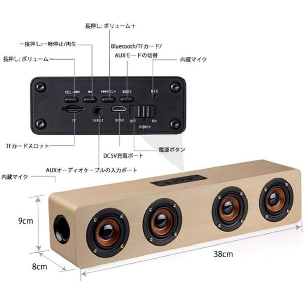 Bluetooth スピーカー パーティー ホームシアター ワイヤレス スピーカー ブルートゥーススピーカー 木製 木目 12W 2.0ch テレビ_画像7