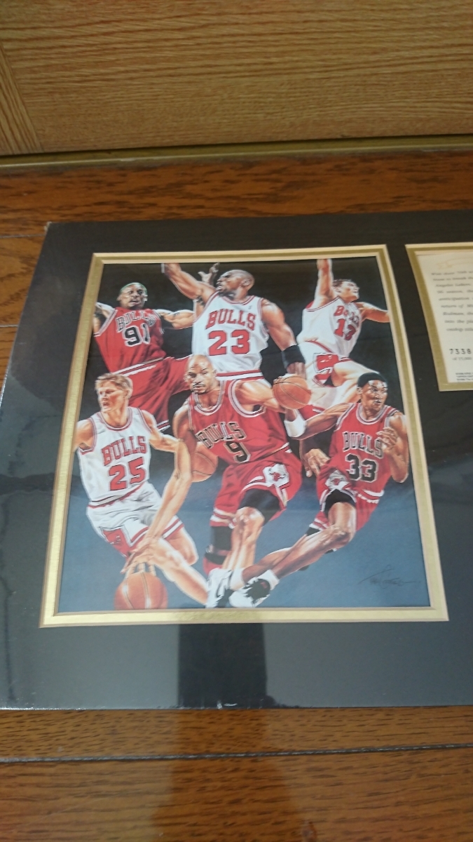 貴重当時物世界15000枚限定KRSI UPPER DECKシリアルナンバー入り NBA CHICAGO BULLS1995-96年シーズン記念イラストボードバスケットボール_画像2