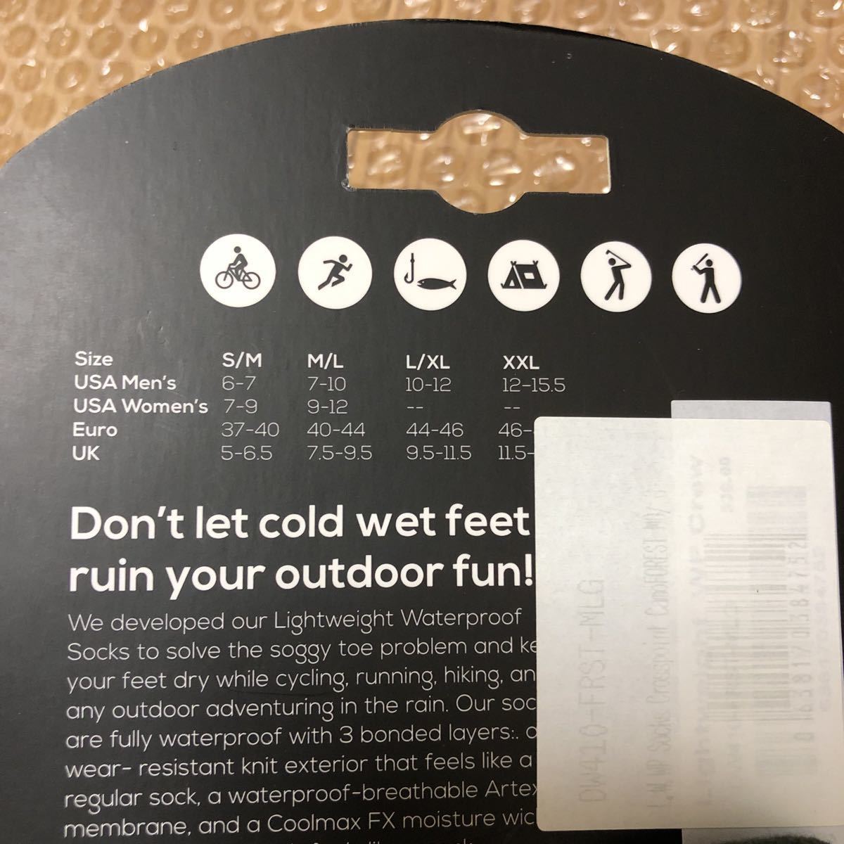 【129新品未使用】 シャワーパス showers pass 防水 ソックス 靴下 アウトドア サイズM/L 迷彩柄_画像8