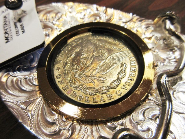  unused montana silver Smith Morgan silver coin entering Trophy buckle America made ( Western american MORGAN