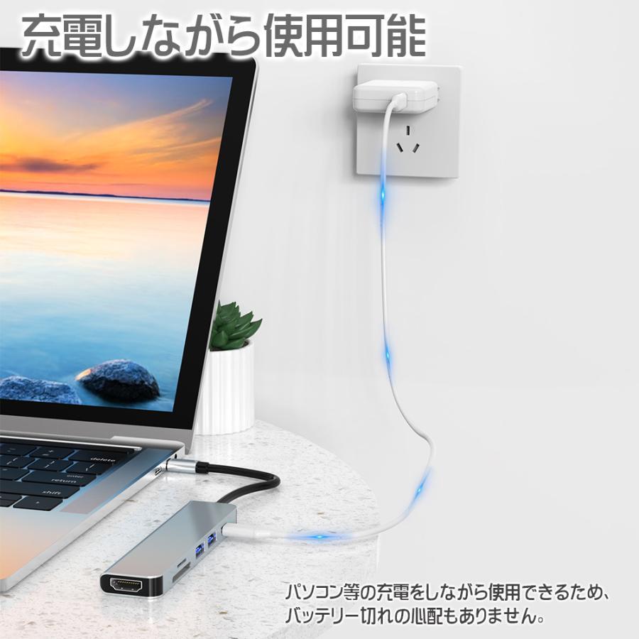 USBハブ Type-C 6in1 PD100W対応 4K対応HDMIポート USB3.0ポート SD/microSDカードリーダー 高速 軽量 送料無料