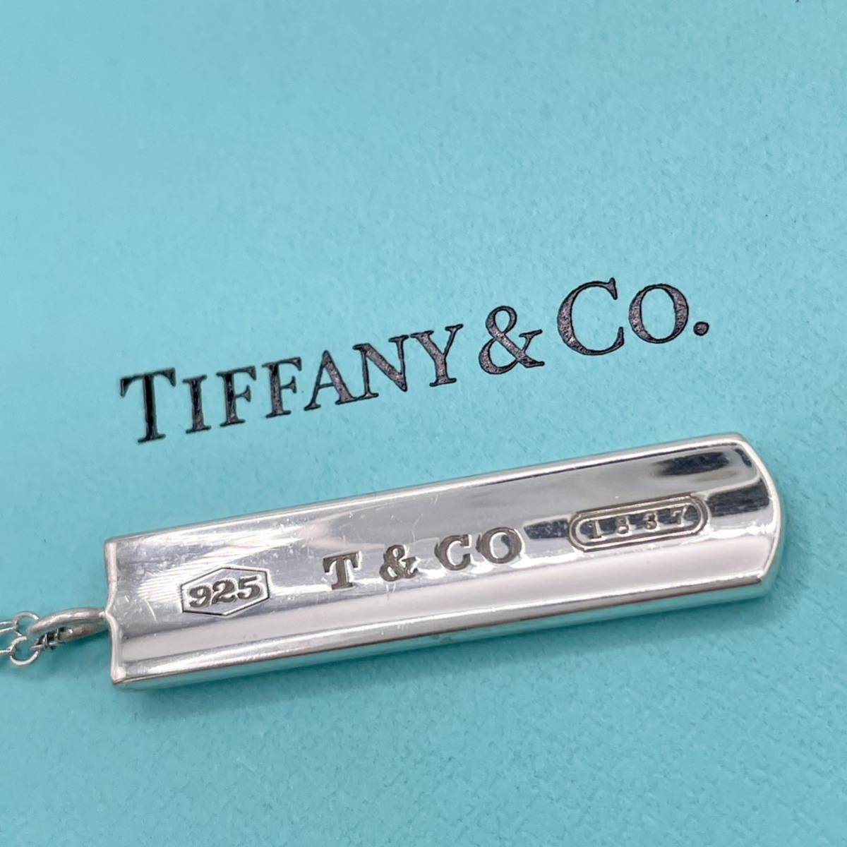 美品 Tiffany ティファニー プレート T&CO ロゴ タグ シルバー ネックレス チャーム 925 チェーン スターリングシルバー