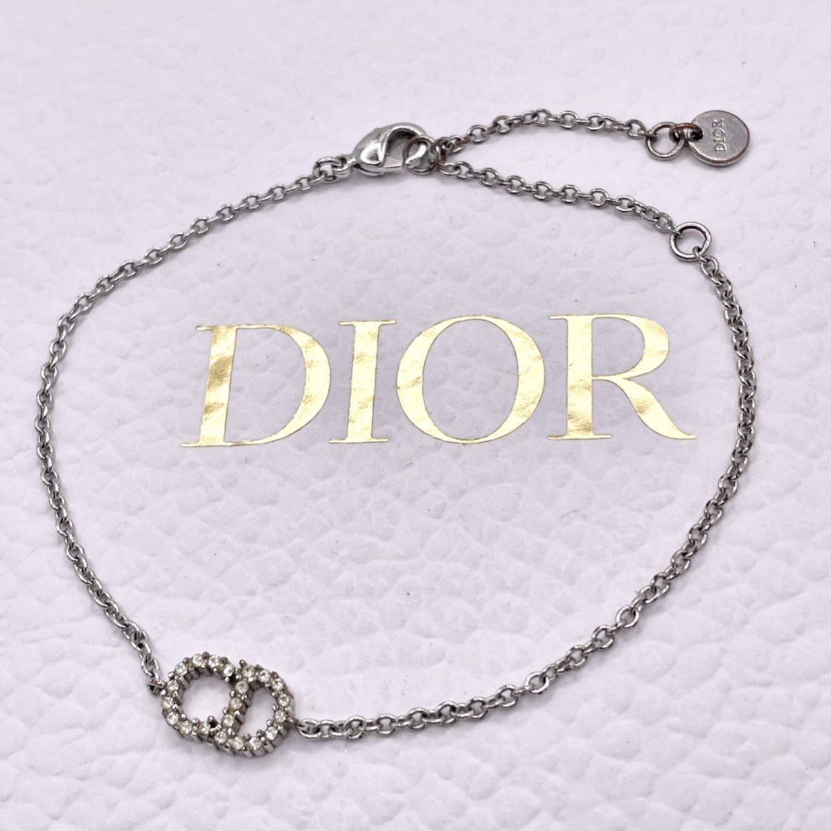 【現行】Christian Dior クリスチャンディオール clair de lune ラインストーン CD ブレスレット バングル シルバー金具 アクセサリー