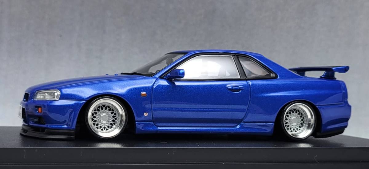 1/43 日産　スカイライン改　GT-R　R34　インチアップ　BBS RS　ホイール アルミ製 深リム 街道レーサー グラチャン　国産名車プレミアム_画像2