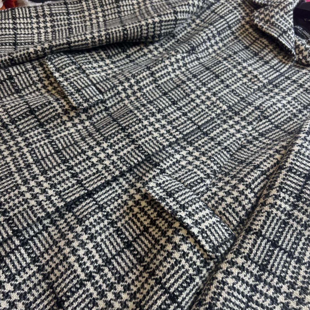 美品】DOLCE&GABBANA 総柄ロングコート チェック グレー 36 ドルチェ