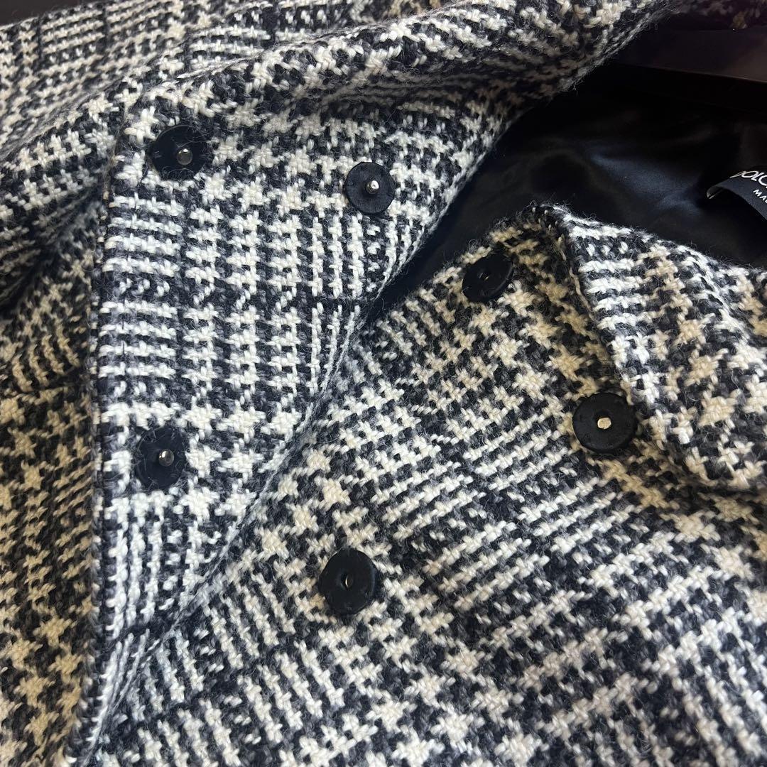 美品】DOLCE&GABBANA 総柄ロングコート チェック グレー 36 ドルチェ