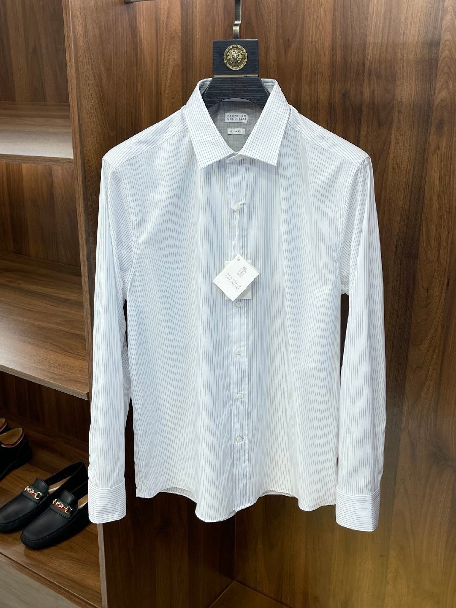 Brunello Cucinelli　ブルネロクチネリ シャツ　ワイシャツ　ストライプ　ビジネス　長袖　メンズ　新品　カジュアル　 39_画像1