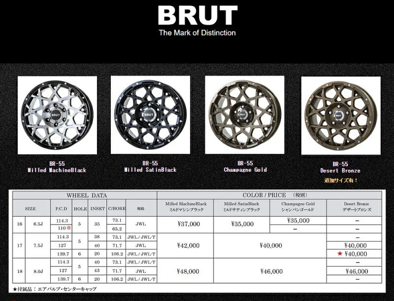 新品 ジープ ラングラー JK JL オープンカントリー M/T 265/70R17 17インチ ブルート BR55 7.5J +40 5/127 サマータイヤ ホイール 4本SET_画像2