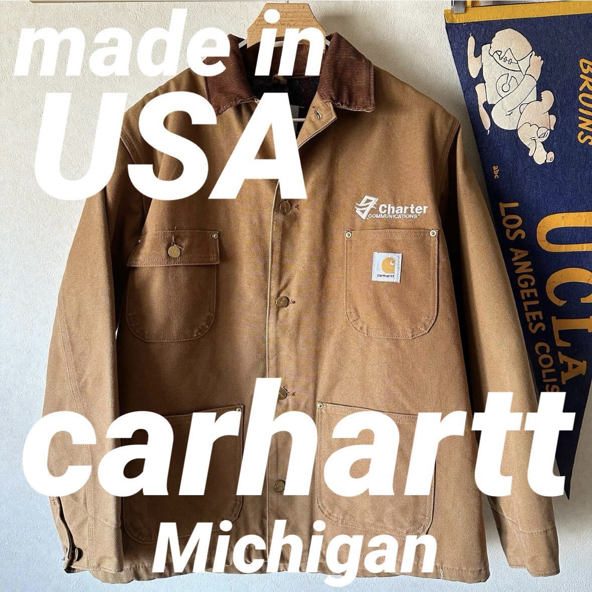 カーハート carhartt カバーオール USA製 ミシガン チョアコート ワークジャケット ブラウン_画像1