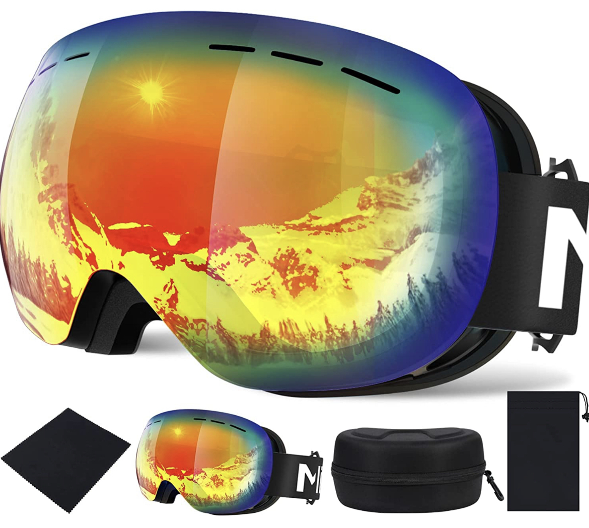 スキーゴーグル 球面レンズ フレームレス スノーゴーグル 広角視野 UV400保護 紫外線99%カット 防曇 メガネ着用可 ヘルメット対応 滑り止め_画像1