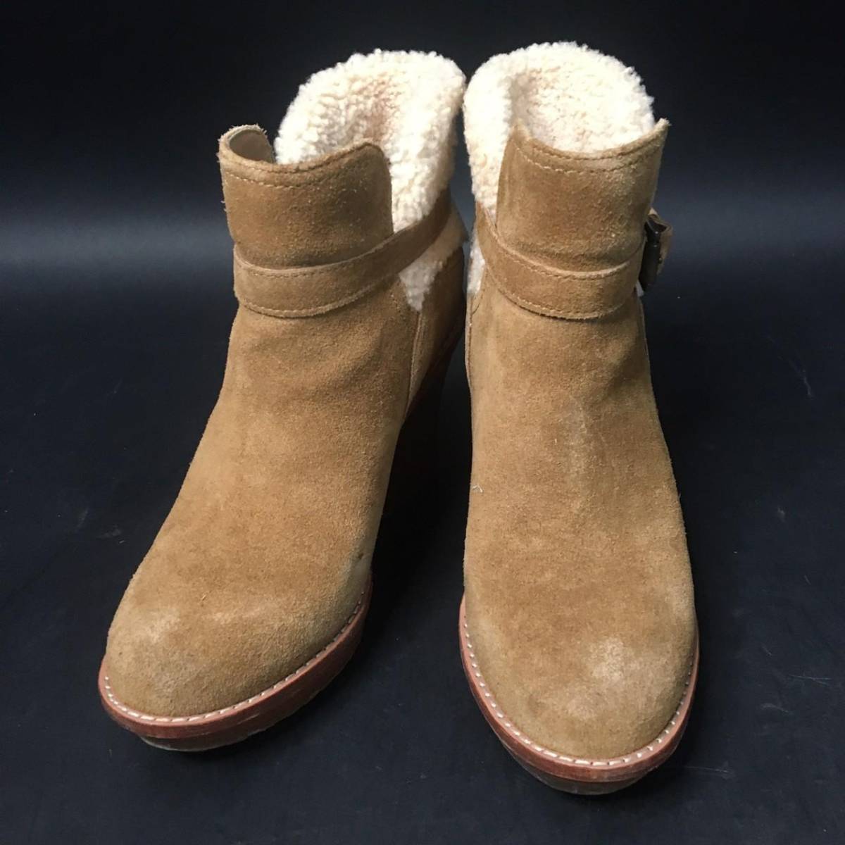 FG0807-5-3 UGG アグ ムートンブーツ 25cm キャメル ウェッジソール レディース 靴 シューズ 100サイズ_画像4