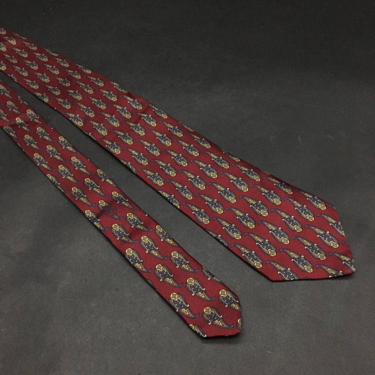 FG0704-57-7 シャネル CHANEL ネクタイ レギュラータイ 絹 シルク ペイズリー柄 赤 レッド イタリア製 60サイズ_画像2