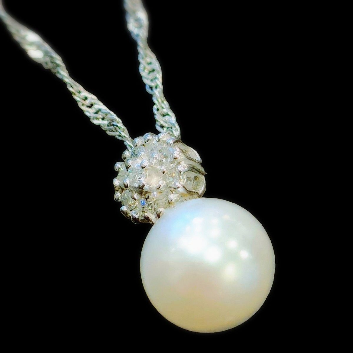 美品 真贋鑑定済 K18 WG パール 真珠 ダイヤモンド ネックレス DIAMOND ホワイトゴールド