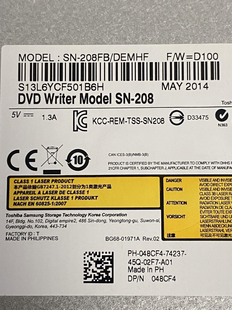 送料無料 東芝サムスン SN-208FB DVDスーパーマルチドライブ スリム型 10個セット / SATA接続 / 12.7mm / DVD-RAM対応⑤