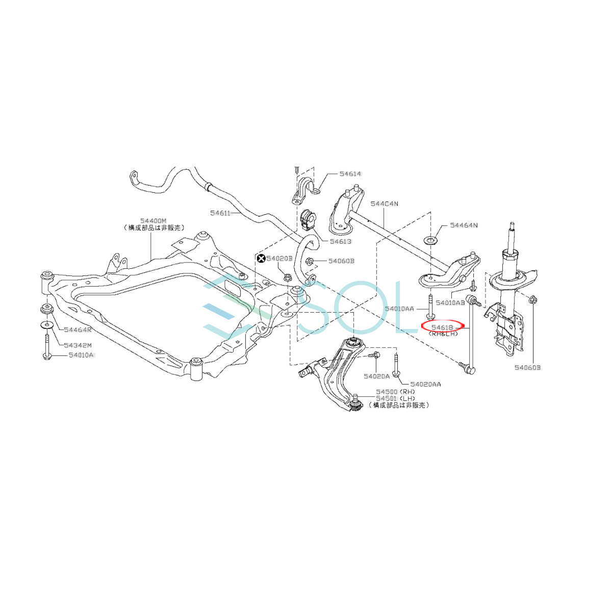 日産 セレナ(C26 C27 MLC26 NC26 FNC26 GNC27 GFNC27 HFC26) シルフィ(B17 TB17) フロント スタビリンク ナット付 左右共通 54618-CY00A_画像2