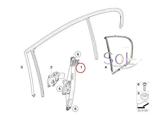 BMW E90 E91 リア パワーウィンドウレギュレーター 右側 320i 323i 325i 335i M3 51357140590 出荷締切18時_画像2