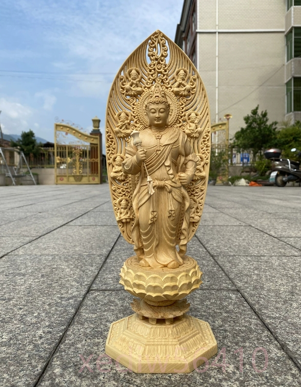 仏教美術 梵天立像 仏像 彫刻 ヒノキ檜木 自然木 職人 手作り 置物 美術品 東洋彫刻 高さ43cm