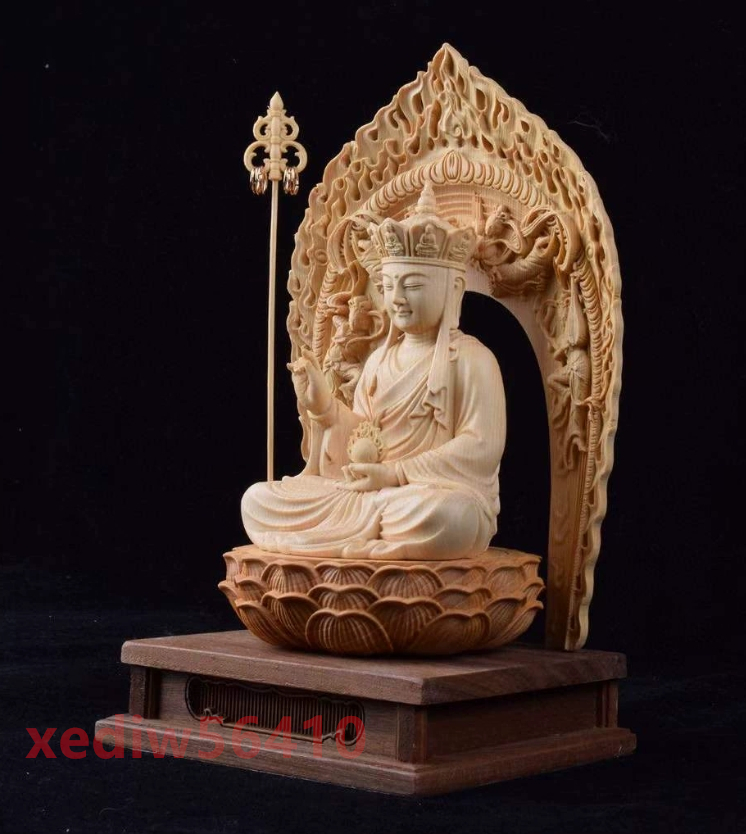 総檜材 極上品 木彫り 精密彫刻 仏師で仕上げ品 地蔵菩薩像 高さ26cm 仏教美術 地蔵菩薩像_画像4
