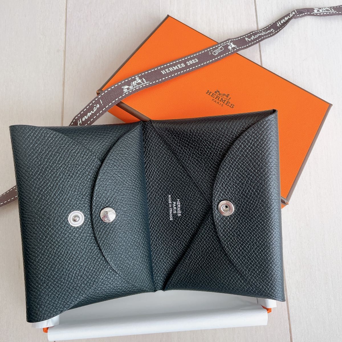 【新品未使用】HERMES エルメス カルヴィデュオ 小銭入れ コインケース カードケース　B刻印　名刺入れ　ミニ財布 ブラック