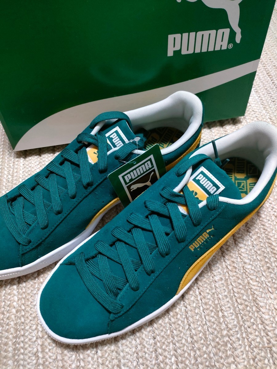 新品 未使用 PUMA SUEDE Teams 2 27cm グリーン イエロー プーマ スエード チーム レザー 天然皮革 スニーカー メンズ 緑 黄色_画像3