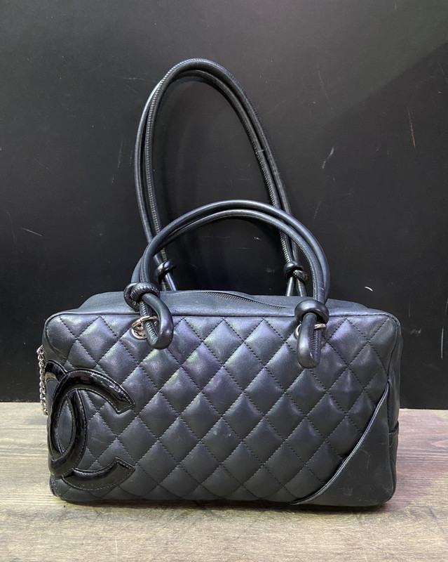 S-283◆1円～◆CHANEL カンボンライン ショルダーバッグ ラムスキン ボーリングバッグ ハンドバッグ ココマーク シャネル_画像1