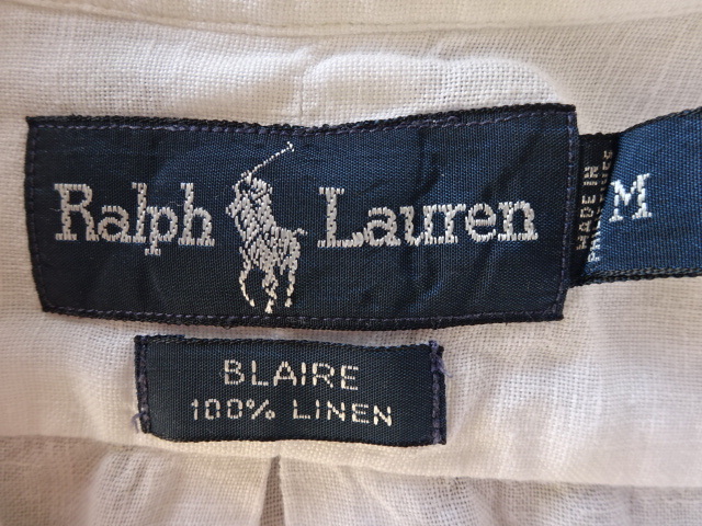 USED прекрасный товар * Ralph Lauren * темно-синий po колено вышивка *100% LINEN рубашка * размер M