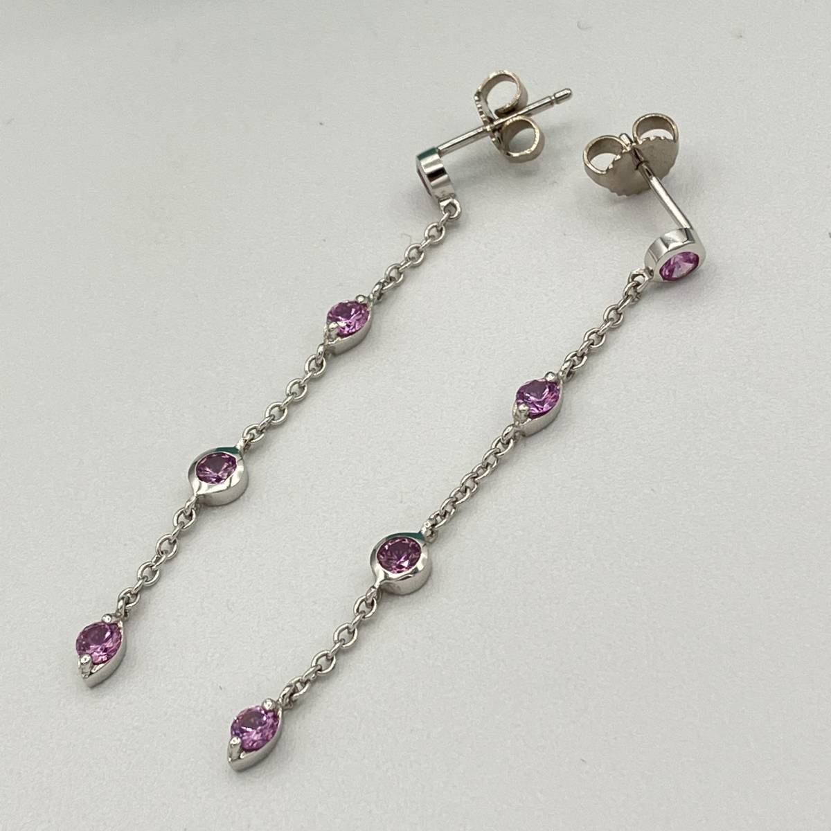 希少 ティファニー ピンクサファイア ドロップ ピアス イヤリング ホワイトゴールド 750 K18 18金 Tiffany WhiteGold  Drop Pierce Earring