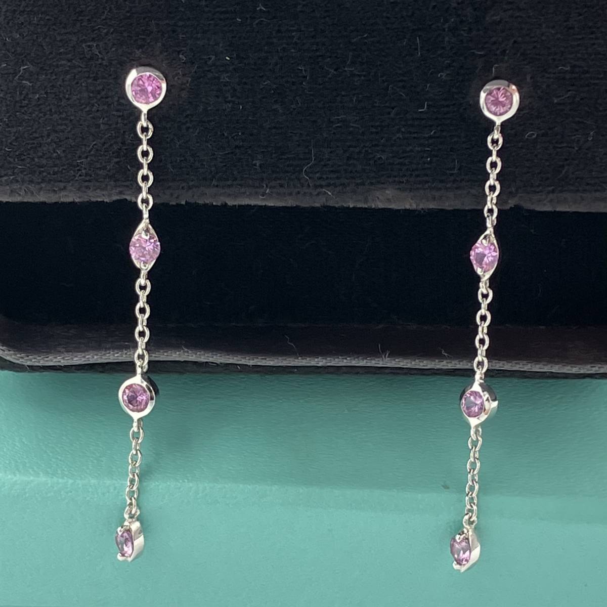 希少 ティファニー ピンクサファイア ドロップ ピアス イヤリング ホワイトゴールド 750 K18 18金 Tiffany WhiteGold  Drop Pierce Earring