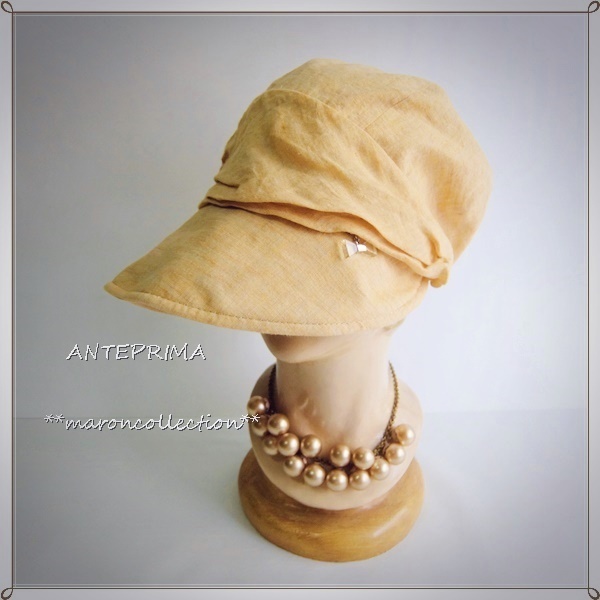 unused * Anteprima *linen flax 100% made in Japan hat *.. reverse side parasol for 1 class shade cloth use shade UV..* lavatory OK summer shield * orange 