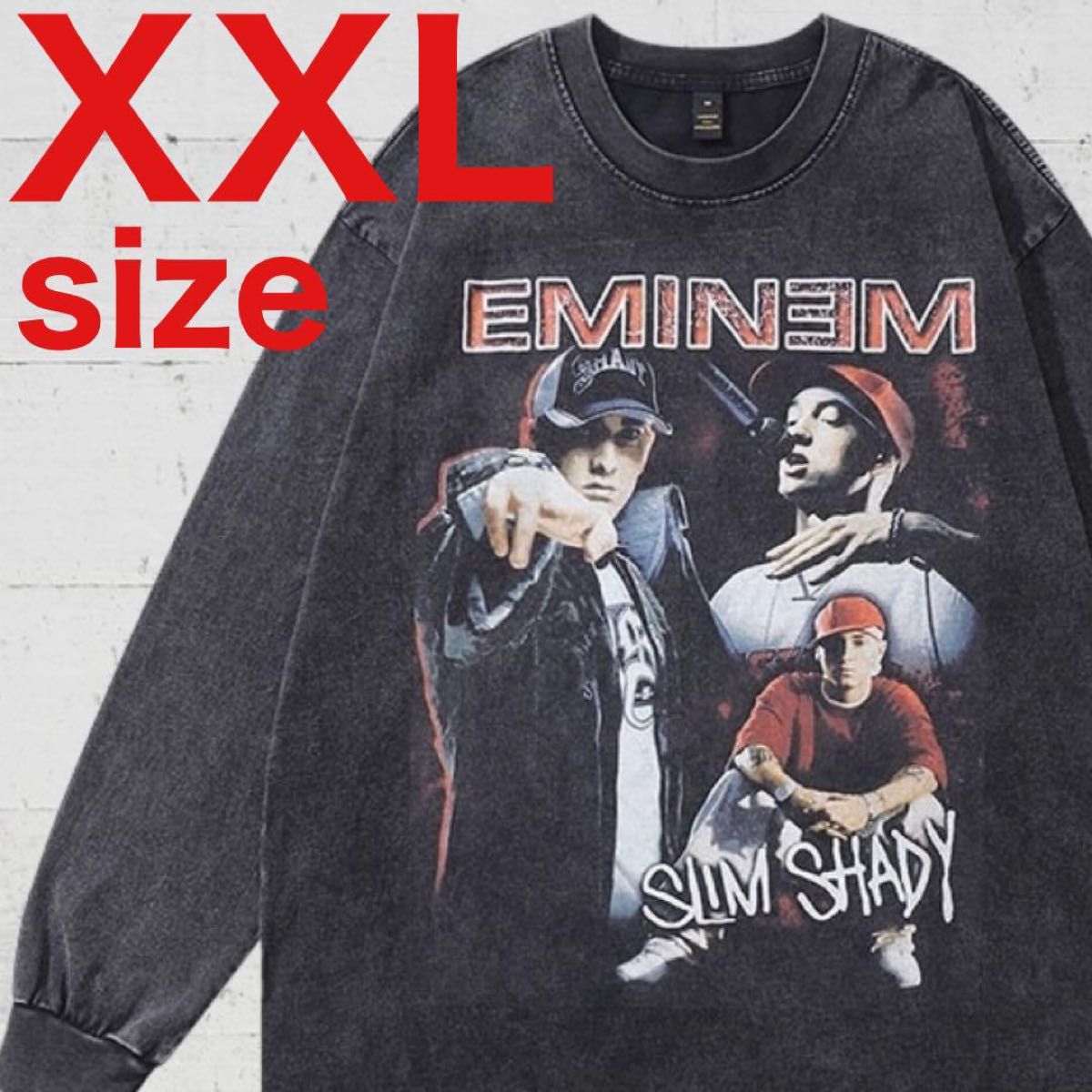 エミネム SLIM SHADY ヴィンテージ加工 長袖Tシャツ ブラック XXL