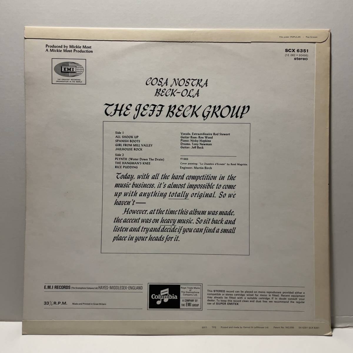 Vinyl レコード Jeff Beck Group Beck-Ola SCX 6351 UK PRESSING(1969) STEREO 1EMI LOGO LABEL_画像3