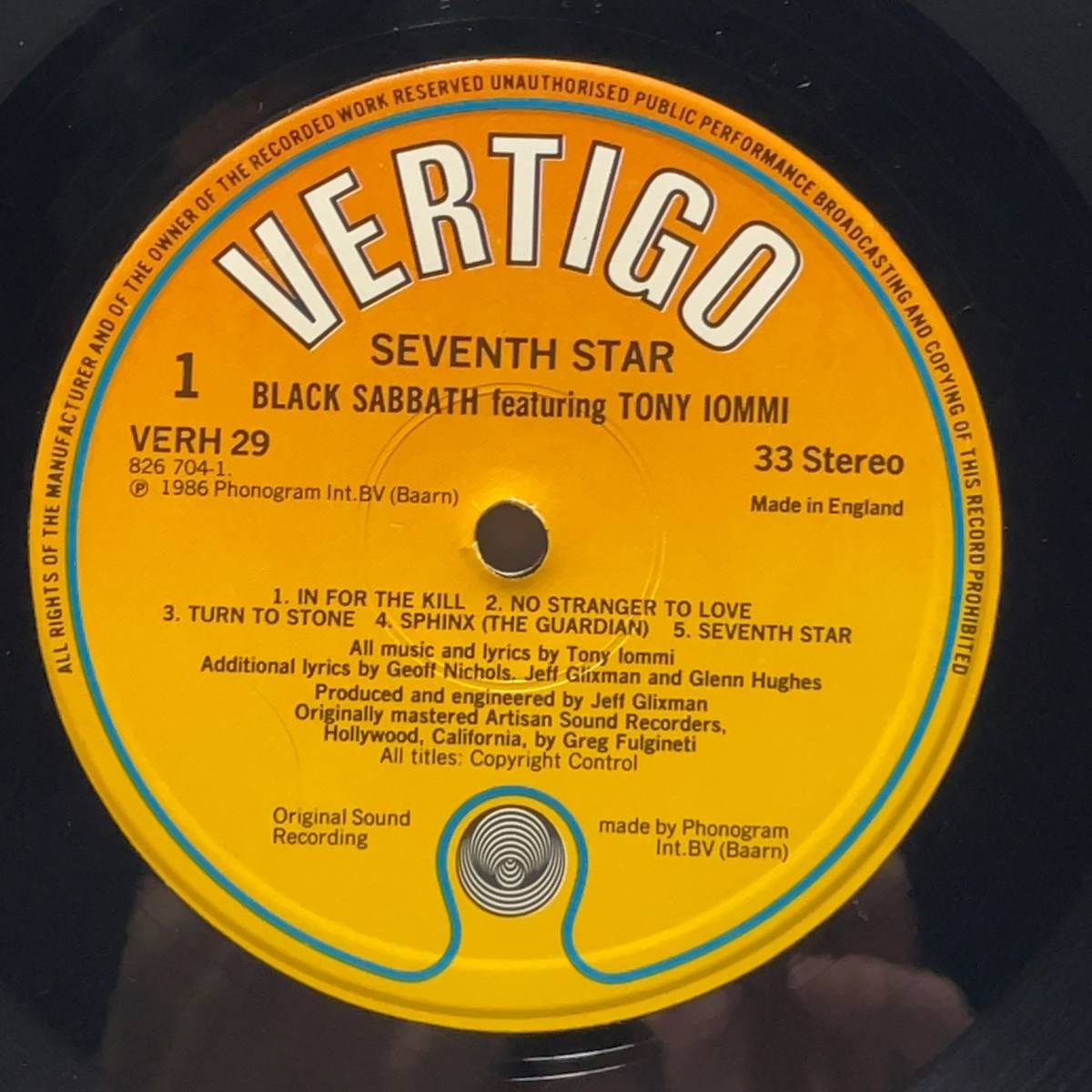 Vinyl レコード Black Sabbath / Tony Iommi Seventh Star VERH 29 UK PRESSING(1986)_画像8