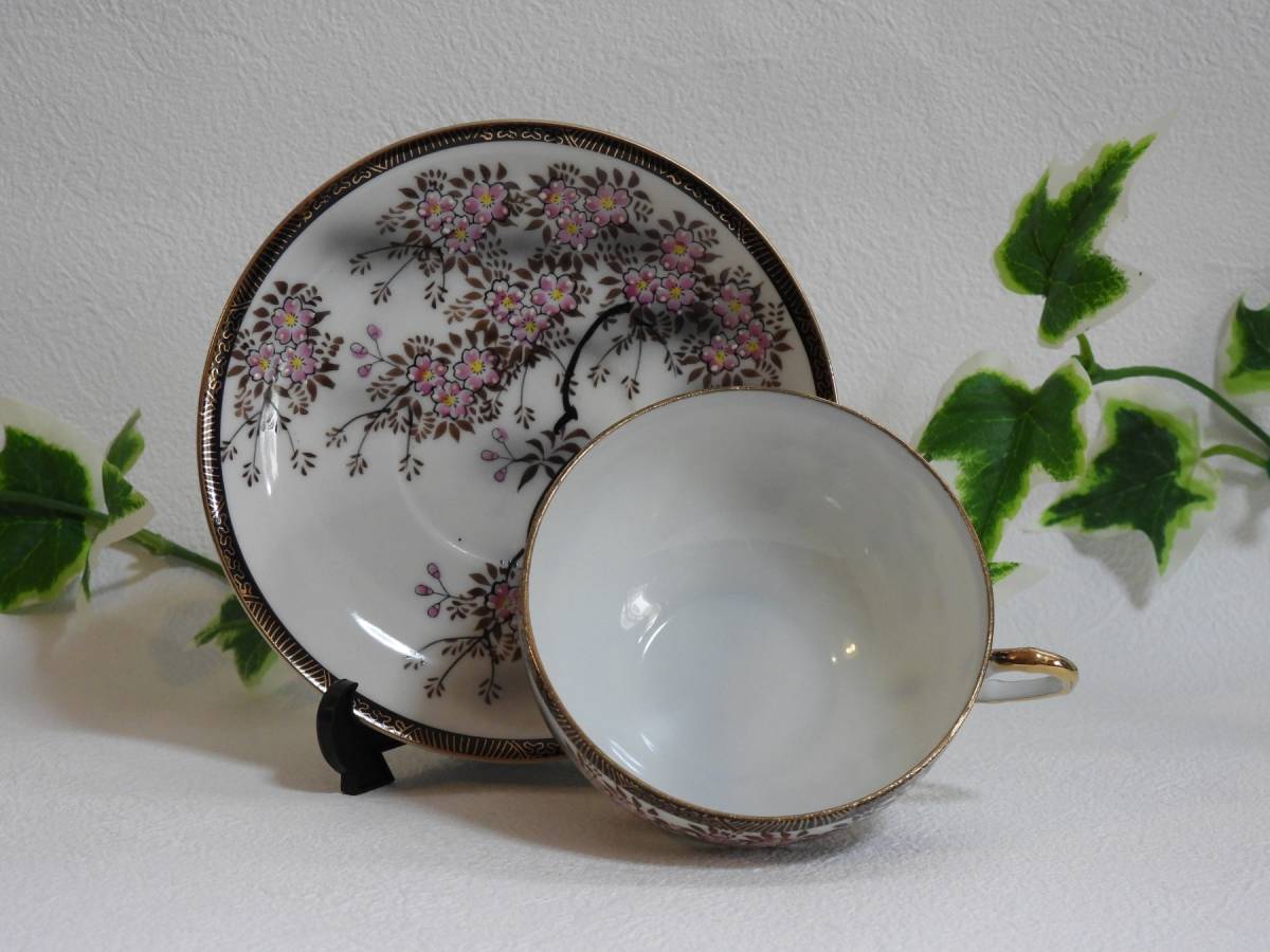  antique Old Nippon eg shell cup & saucer, total hand .. Sakura . pattern * gold finishing 