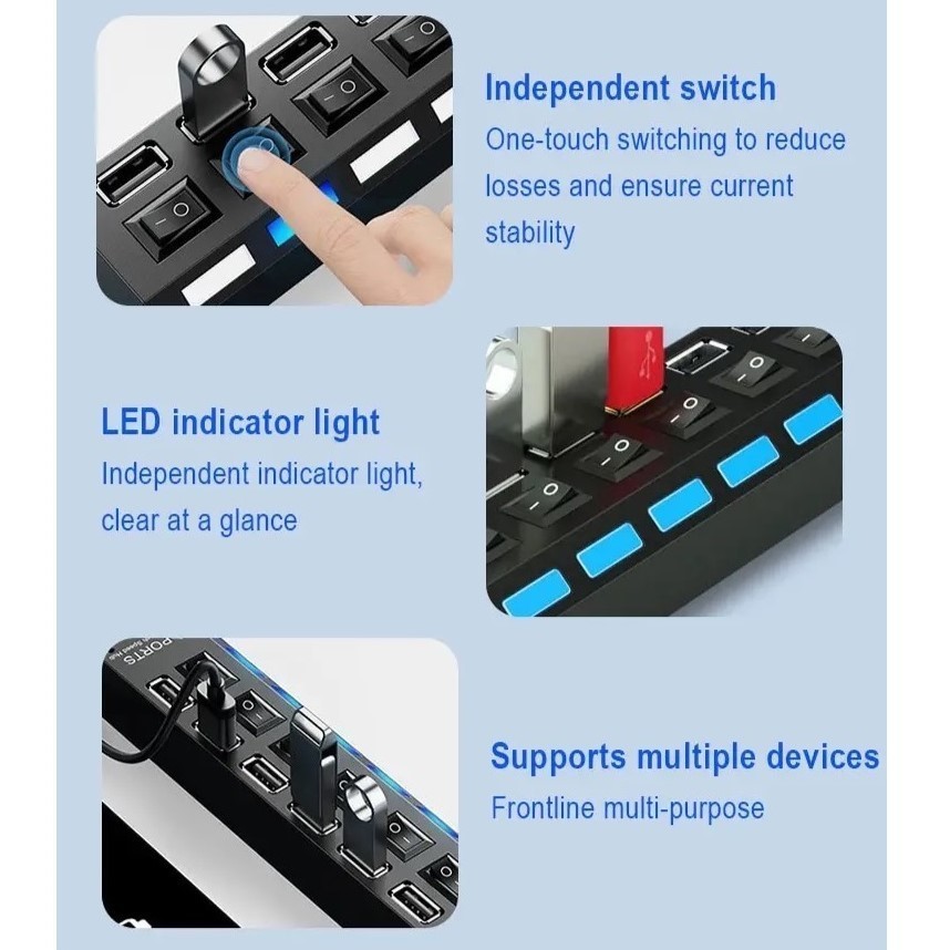 USB hub 7 port 480MBps. sending LED light installing USB2.0 high speed data transfer independent * individual switch attaching self power type bus power n