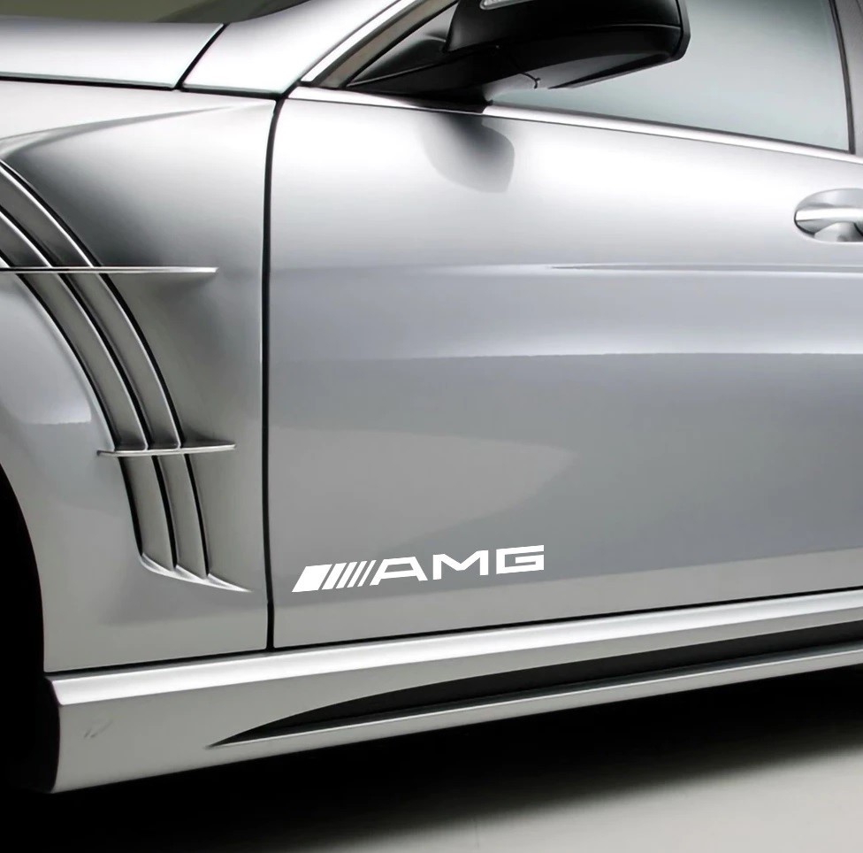 2枚セット AMG メルセデスベンツ Mercedes Benz ステッカー デカール 20cm サイド ウインドウ ホワイト 白 sm_画像1