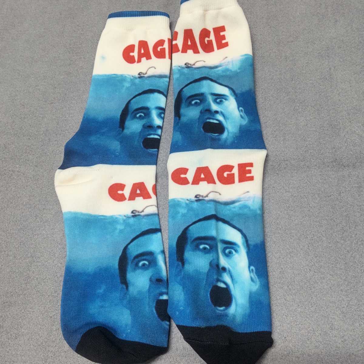 CAGE 総柄靴下■ソックス JAWS パロディ サイケ カラフル ジョーズ ホラー映画 スピルバーグ ニコラス ケイジ キューブリック_画像1