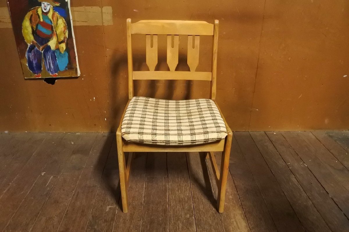 ビンテージ ダイニングチェア 椅子/アンティーク ヴィンテージ 木製 チェック 北欧家具 デンマーク_画像2