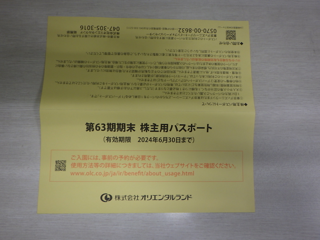 東京ディズニーリゾート 株主用パスポート1枚 2024年6月30日まで　レターパックライト無料_画像1