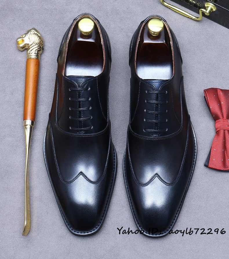 超希少◆メンズビジネスシューズ 本革 レザーシューズ イギリス風 職人手作り 彫り 紳士靴 高級牛革 革靴 結婚式 宴会 ブラック 27cm