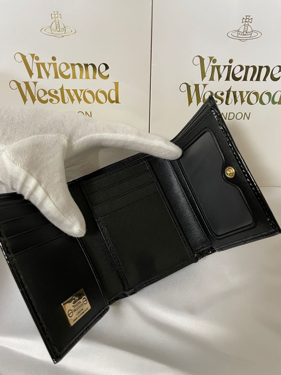 新品未使用 Vivienne Westwood ヴィヴィアンウエストウッド 三つ折り財布　ミニウォレット　エナメルブラック