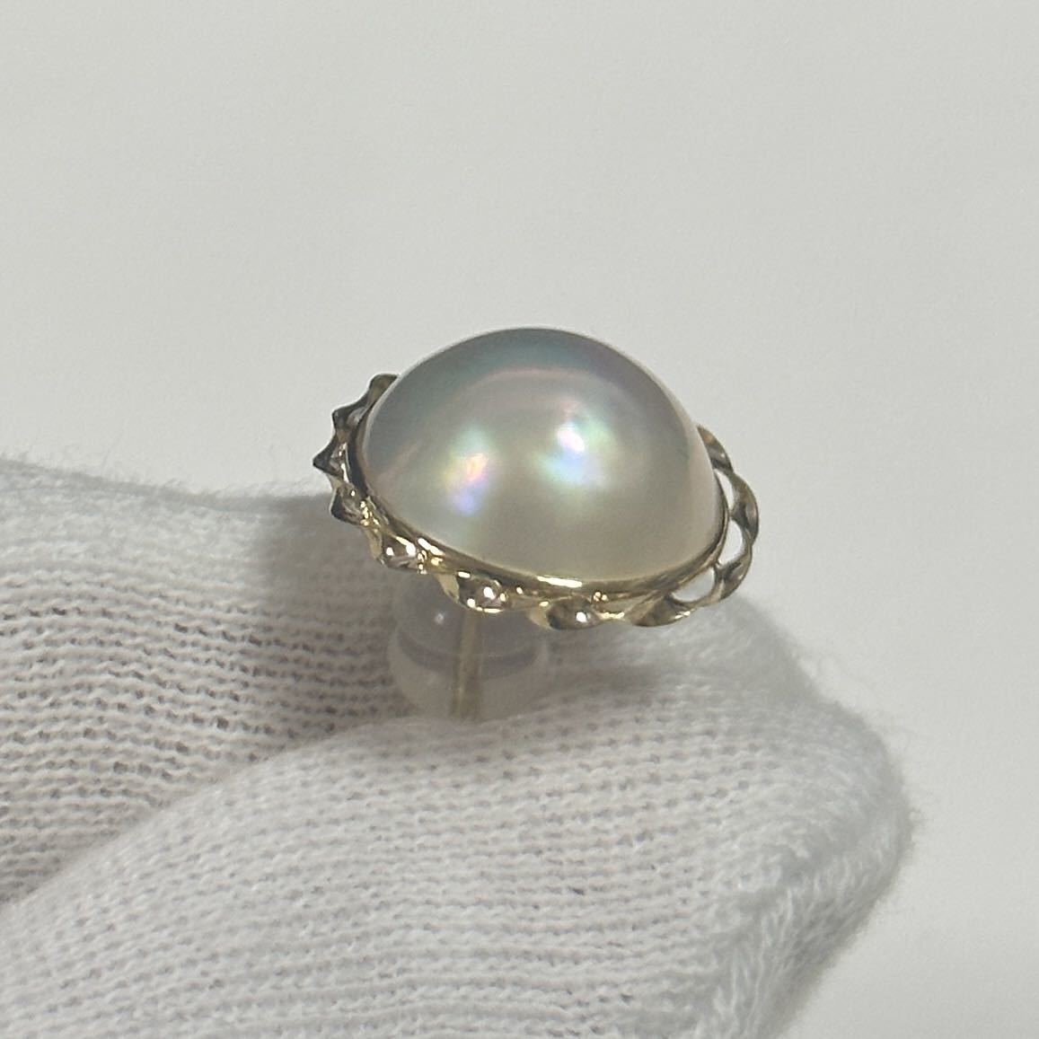 K18海水マベパールピアス 照りとても良い 天然色 本真珠-
