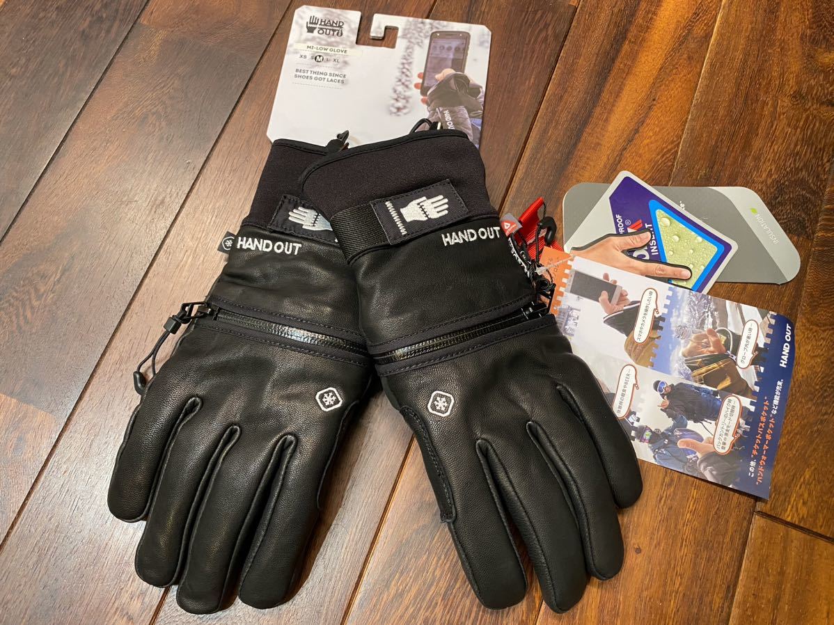 ★ 23-24 HAND OUT GLOVES ハンド アウト グローブ MI LOW GLOVE ブラック レザー グローブ スノーボード 本革 sizeM 新品未使用タグ付