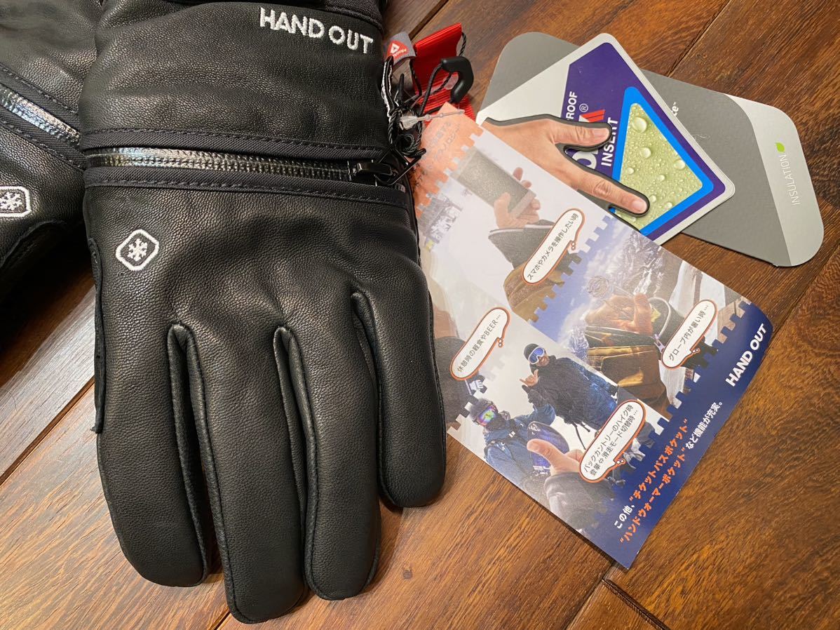 ★ 23-24 HAND OUT GLOVES ハンド アウト グローブ MI LOW GLOVE ブラック レザー グローブ スノーボード 本革 sizeM 新品未使用タグ付